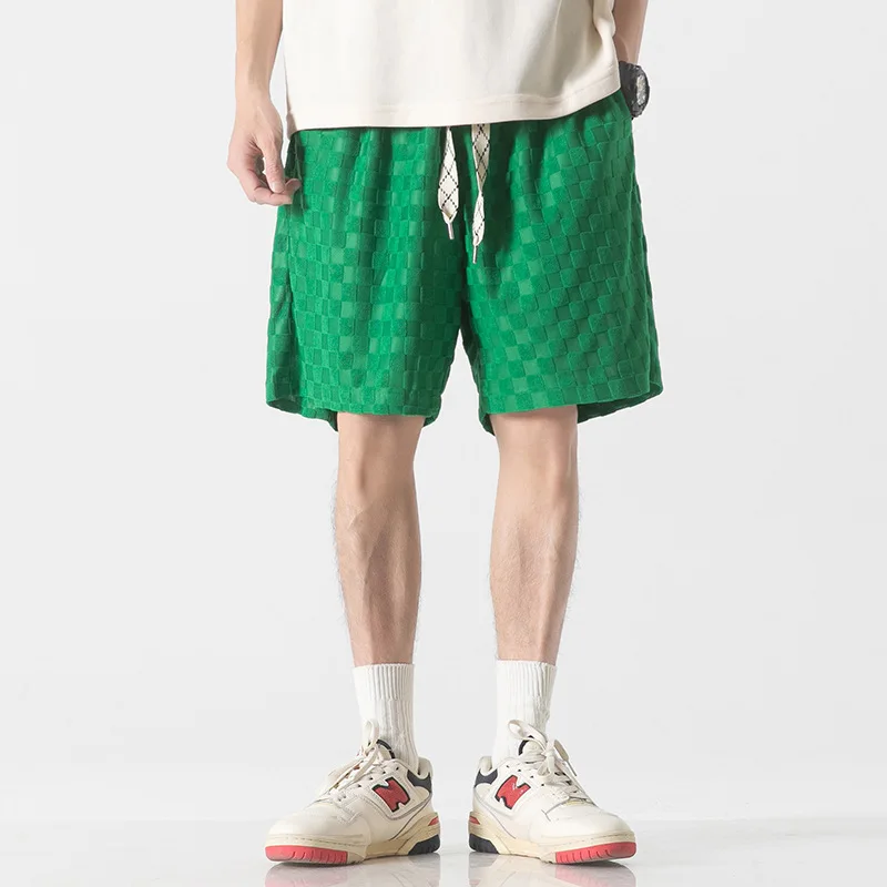 High Quality Men's Summer Shorts Loose Checkerboard Golf Half Pants Solid Casual Beach Sports Fitness Elastic Waist Sweatpant