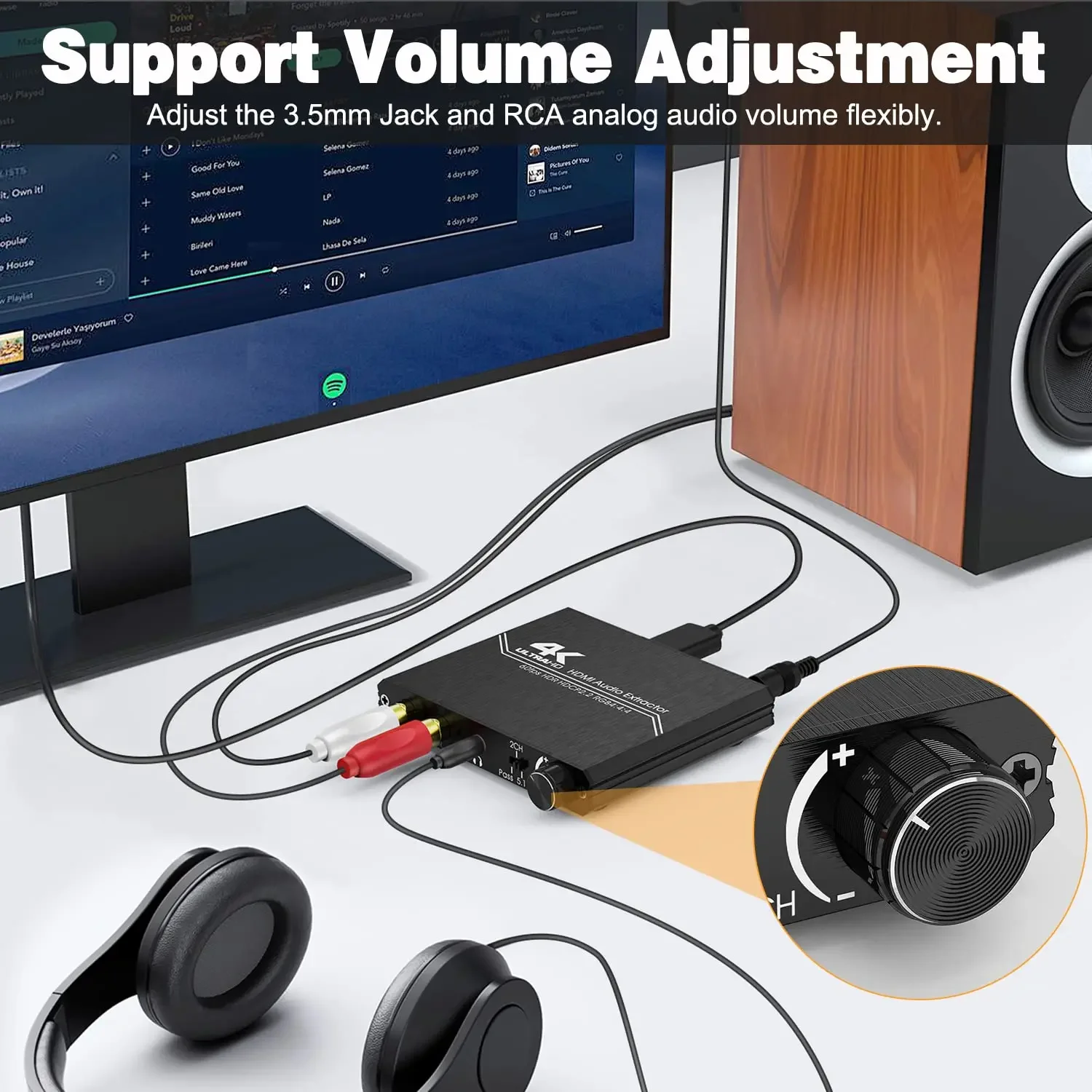 Фото Аудиоэкстрактор 4K 60 Гц HD 2.0 с оптическим выходом TOSLINK SPDIF 5.1CH R/L, 4K HD на SPDIF+R/L+3.5 мм, 18 Гбит/с, HDCP 2.2, с регулировкой громкости №4