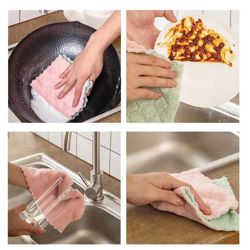 

25*15cm Microfiber Towels Absorbent Kitchen Cleaning Cloth Non-stick Oil Dish Towel Dishcloth Tableware Household Cleaning Towel