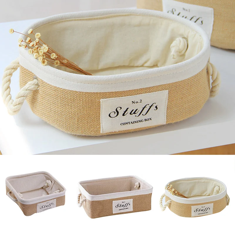 

New Jute Storage Basket Fabric Sundries Snacks Basket With Rope Handle Portable Desktop Organizer Crochet Pattern Storage