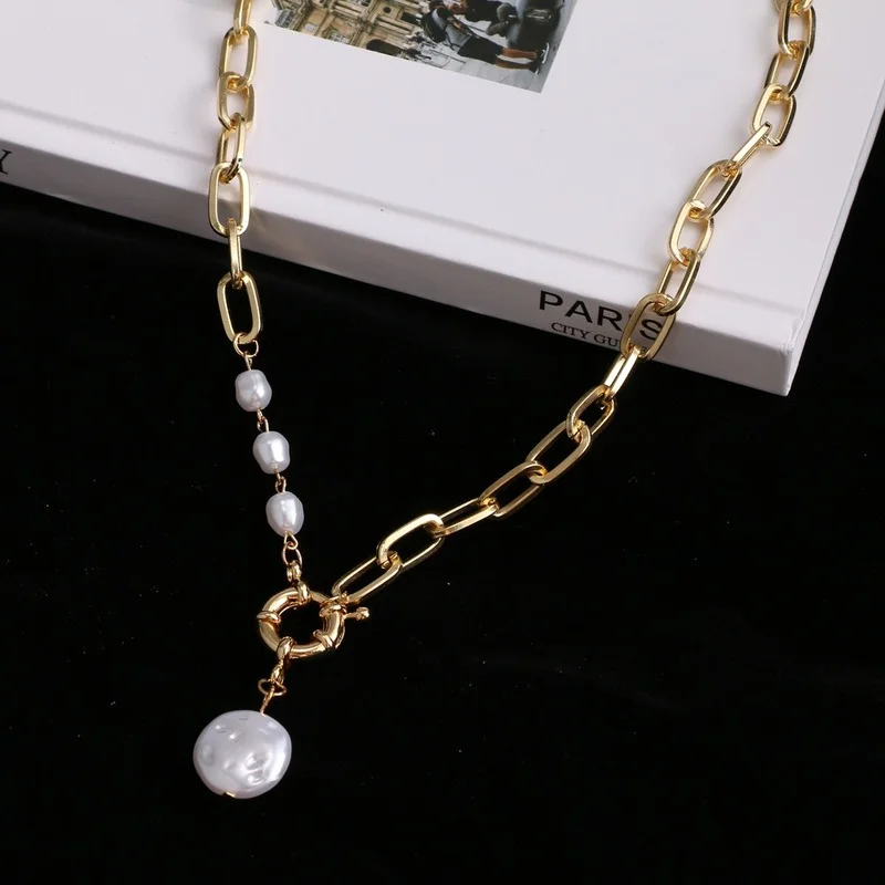 

New Baroque Pearl Chain Pendant Necklace for Women Trend Vintage Irregular Beads Choker Necklaces Fashion Jewelry Party Gifts