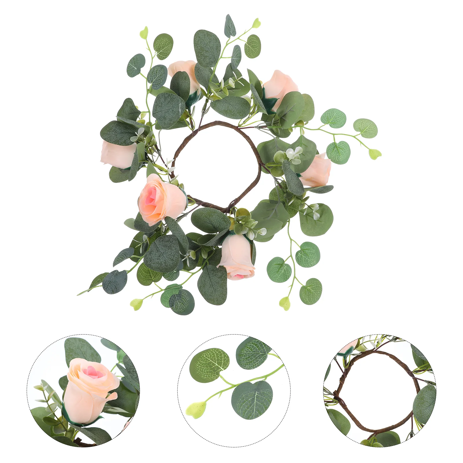 

Candlestick Garland Wedding Centerpiece Artificial Wreath Roses Ornament Faux Eucalyptus Pillar Rings Decorative Red Flower
