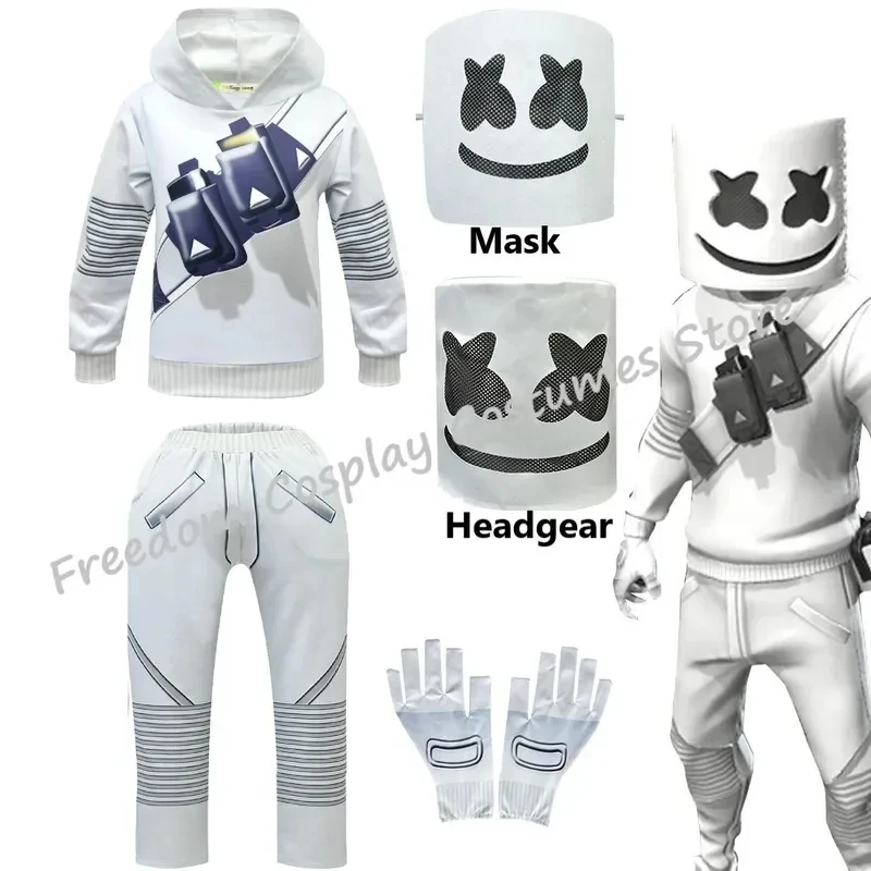 Фото 2026 Детская электронная звуковая толстовка-костюм DJ Marshmello для девочек и мальчиков на Хэллоуин, Рождество, косплей-вечеринку ★   PXBTG №1