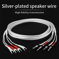 yyaudio one pair hifi silver plated speaker cable hi end 5n occ speaker wire for hi fi systems y plug banana plug speaker cable
