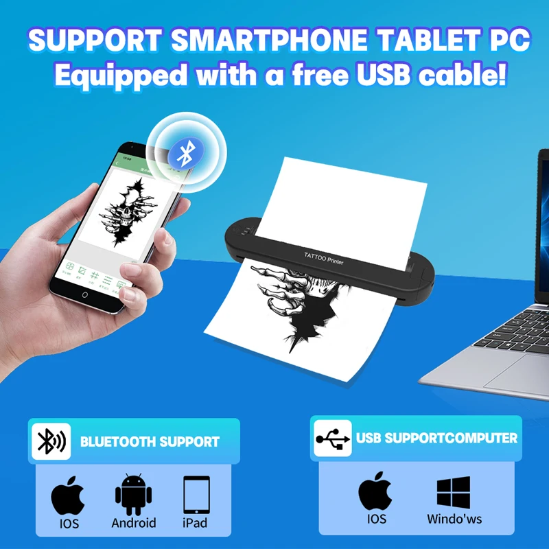 Термокопир для татуировок Ats886 A4 беспроводной Bluetooth-принтер переноса