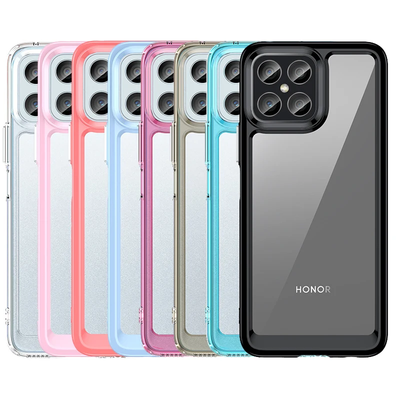 For Cover Honor X8 Case Honor X8 Capas Bumper Shockproof Back Transparent Colour Border Clear Case For Fundas Honor X 8 X8 Cover