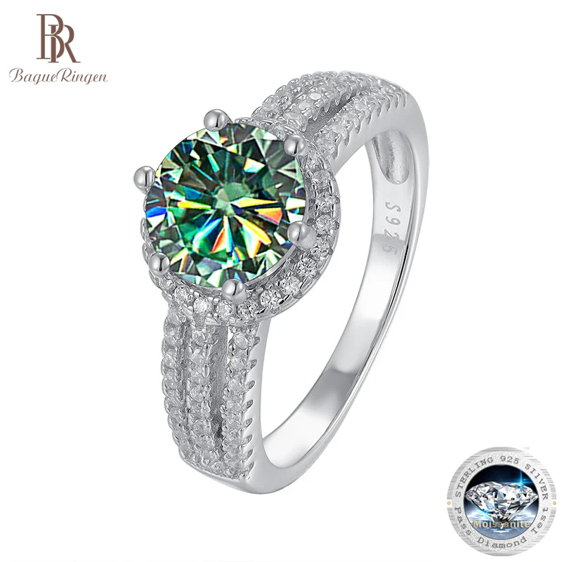 

BagueRingen Luxury Round 2ct VVS D-COLOR Moissanite Diamond Ring For Women S925 Sterling Silver Wedding Rings Engagement Gift