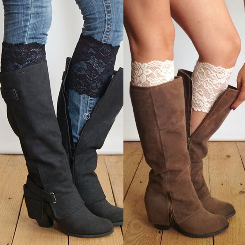 

Fashion Women Stretch Lace Boot Cuffs Flower Leg Warmers Lace Trim Toppers Socks