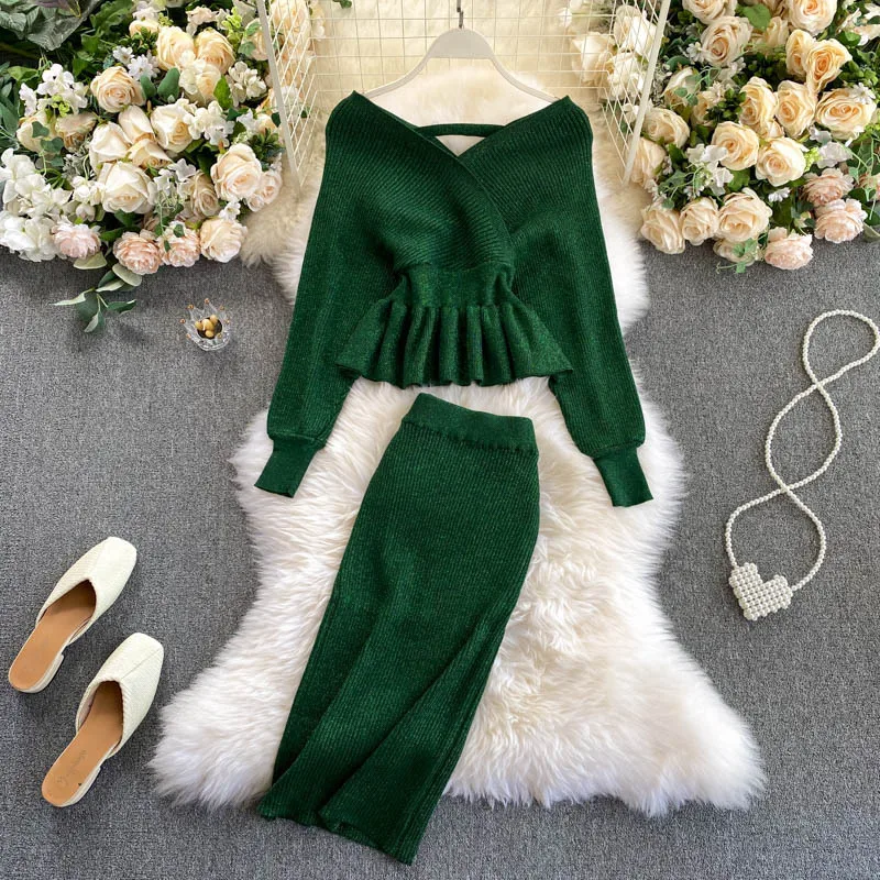 2022 Women's Dress Sets, Casual Suit Top Knitted Skirt Two-piece Fashion