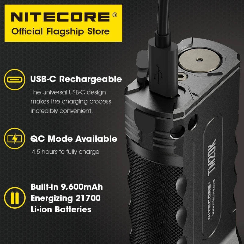 Тактический фонарик NITECORE TM20K 20000 люмен мощный перезаряжаемый от USB супер яркий