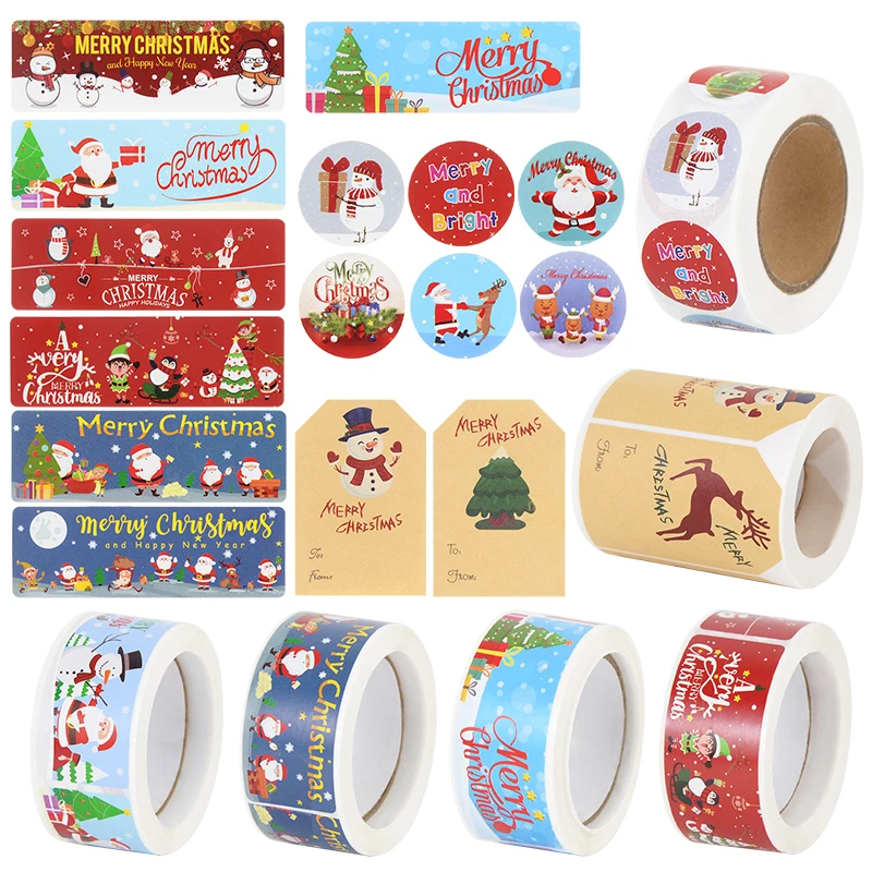 

120-500pcs Merry Christmas Stickers Santa Claus Snowman Seal Labels Stickers DIY Christmas Gift Baking Packaging Decoration Tags