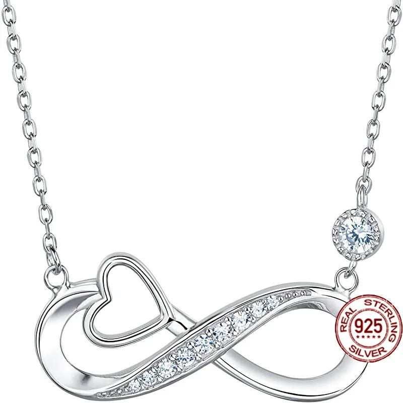 

Infinity Silver Figure Pendant with Embedded Heartshaped Figure Heartshaped Necklace Christmas Jewelry