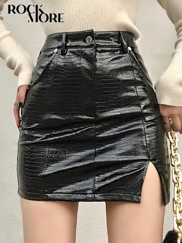 Женская мини-юбка с разрезом Rockmore, черная юбка из искусственной кожи с высокой талией, Повседневные Вечерние юбки, летняя мода 2020