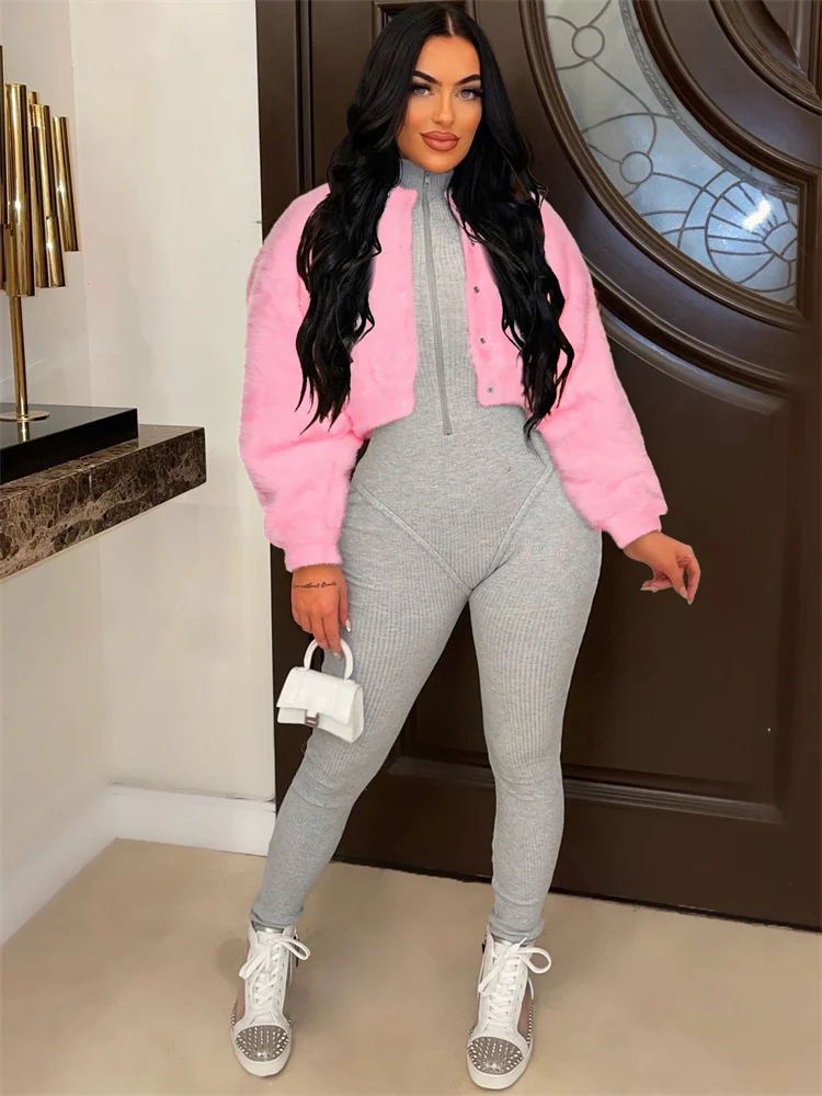 JRRY Casual Women Faux Fur Coats Buttons Furry Jackets Long Sleeve Open Stitch Fluffy Jacket High Street Outdoor Wear