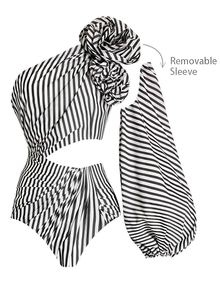 2024 полосатый купальник на одно плечо Женский цельный сексуальный с вырезами