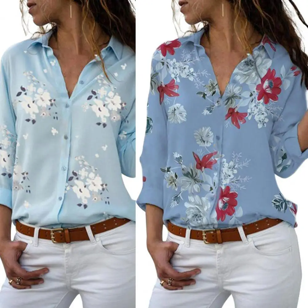 Trendy Lady Top Oversized Lapel Women Blouse Lightweight Spring Shirt