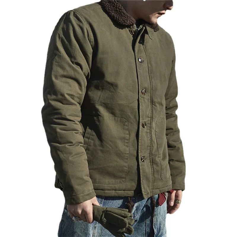 

American Military Uniform Navy N1 USN Men Jacket Autumn Winter Thickened Cotton-padded Khaki Wool Coat Men Tops Cardigan