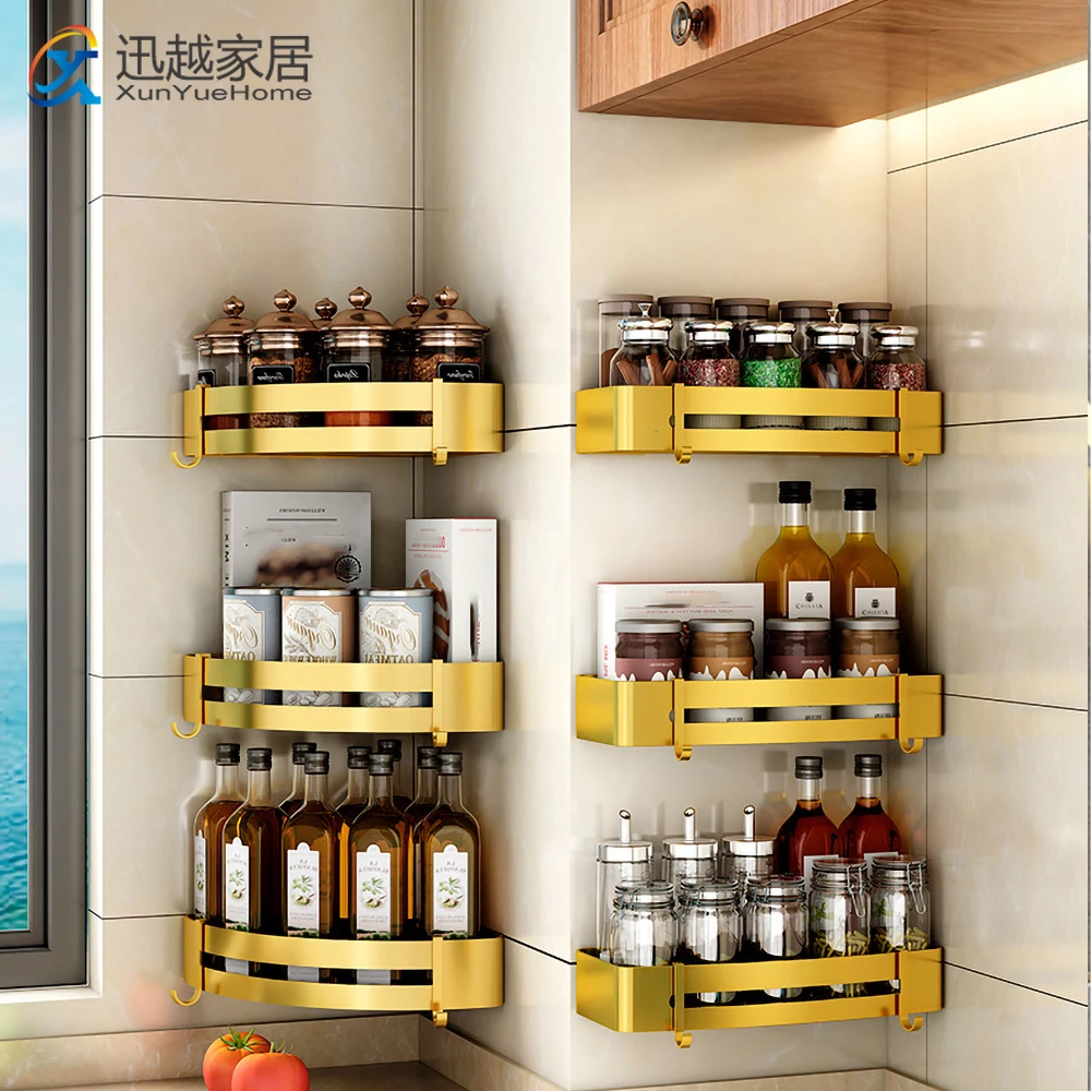 corner shelves shower shampoo holder toliet square storage rack wall brushed gold aluminum kitchen hanger bathroom accessories free global shipping