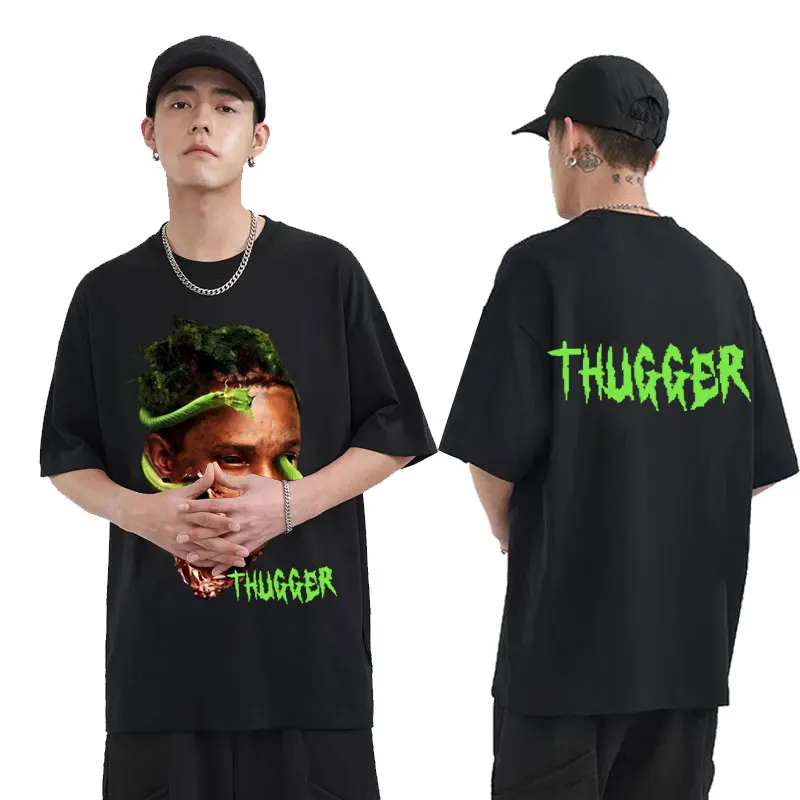

Rapper Young Thug Thugger Double Sided Print T Shirts Male Pure Cotton Tees Man Hip Hop Style Tshirt Men Casual Loose T-shirt