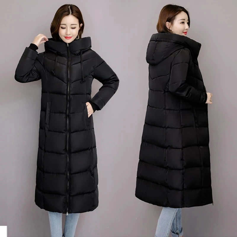 

2022 Women's Winter Long Coats Warm Down Cotton Jacket Fashion Slim Windproof Outwear Female Korean Hooded Parkas Jackets 5XL