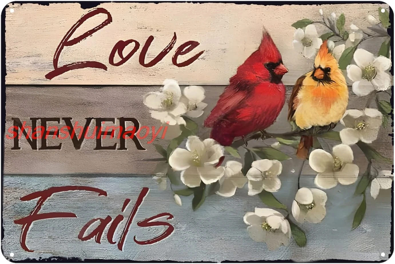 Жестяная вывеска MAI Aenaon Cardinal Bird Love Never Fails