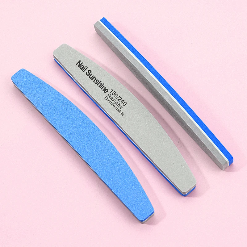 

3 шт. Пилки для ногтей в форме лодки, в упаковке, зернистость 100 180, наждачная бумага, буферная пилка для ногтей, моющиеся Инструменты для маникюра, синие и серые