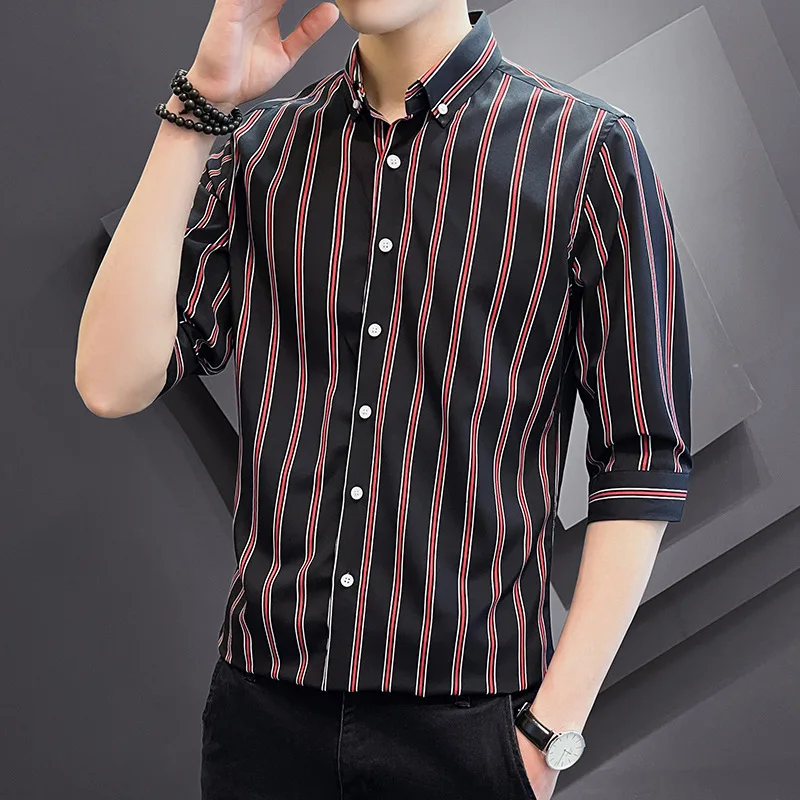 Fashion Striped Shirt Men's 2022 Summer Business Striped Shirt Men's Casual Short Sleeve Vintage Top Men Oversized Shirt