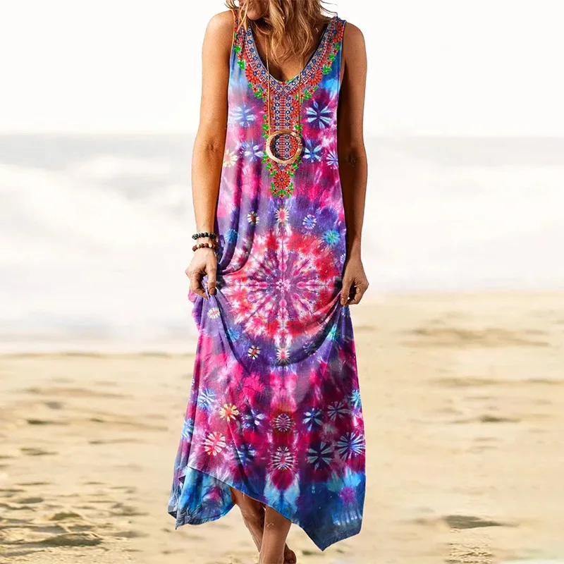 

Women's Dress Floral Print Strap Vintage Dress Summer Beachwear for Women Ethnic Bohe Style זארה 2023 בגדי נשים Vestidos Mujer
