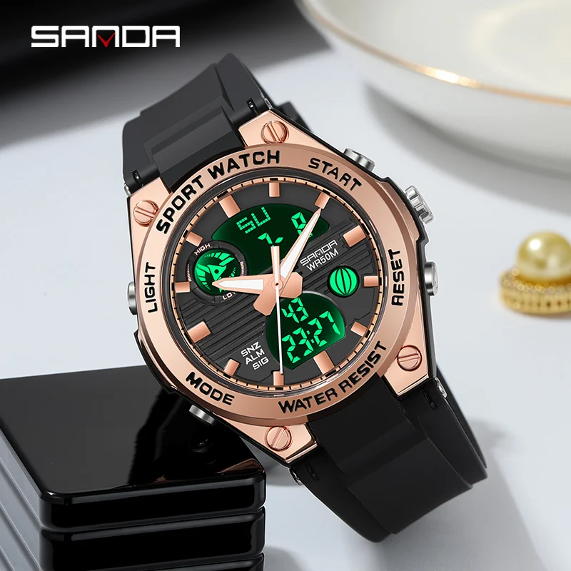 Часы наручные SANDA женские цифровые Спортивные кварцевые с хронографом
