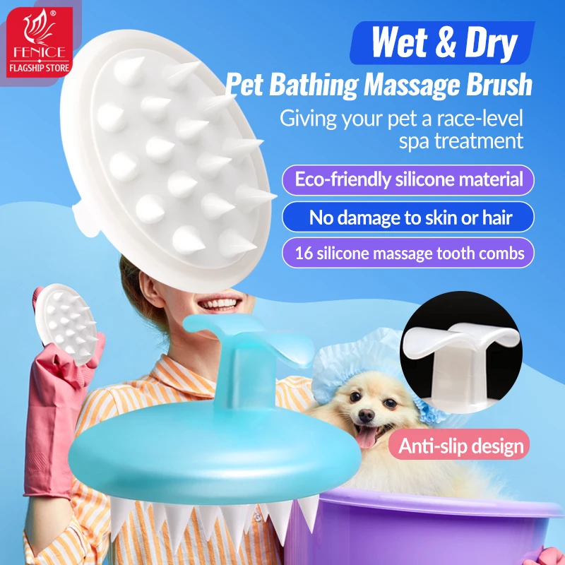 

Fenice Professional Wet & Dry Pet Bathing Massage Brush Soft Silicon Comb Deep Cleaning for Dogs/Cats