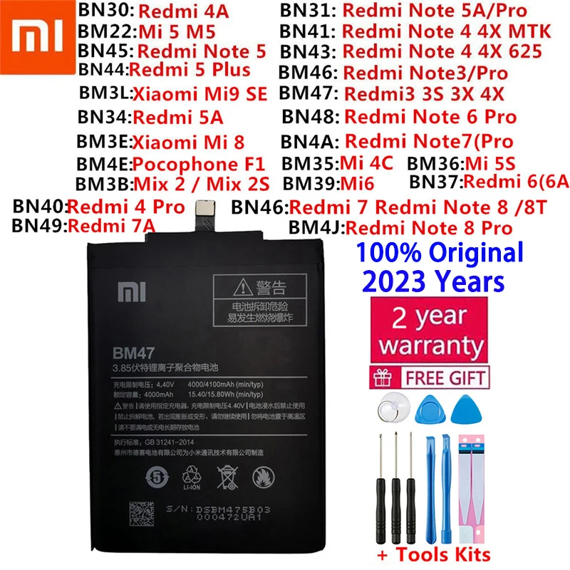 

Original Battery For Xiaomi Mi Redmi Note Mix Max 2 3 3S 3X 4 4X 4A 4C 5 5A 5S M5 6 6A Mi6X 7 7A 8 9 MI9 Pro Plus Lite batteries