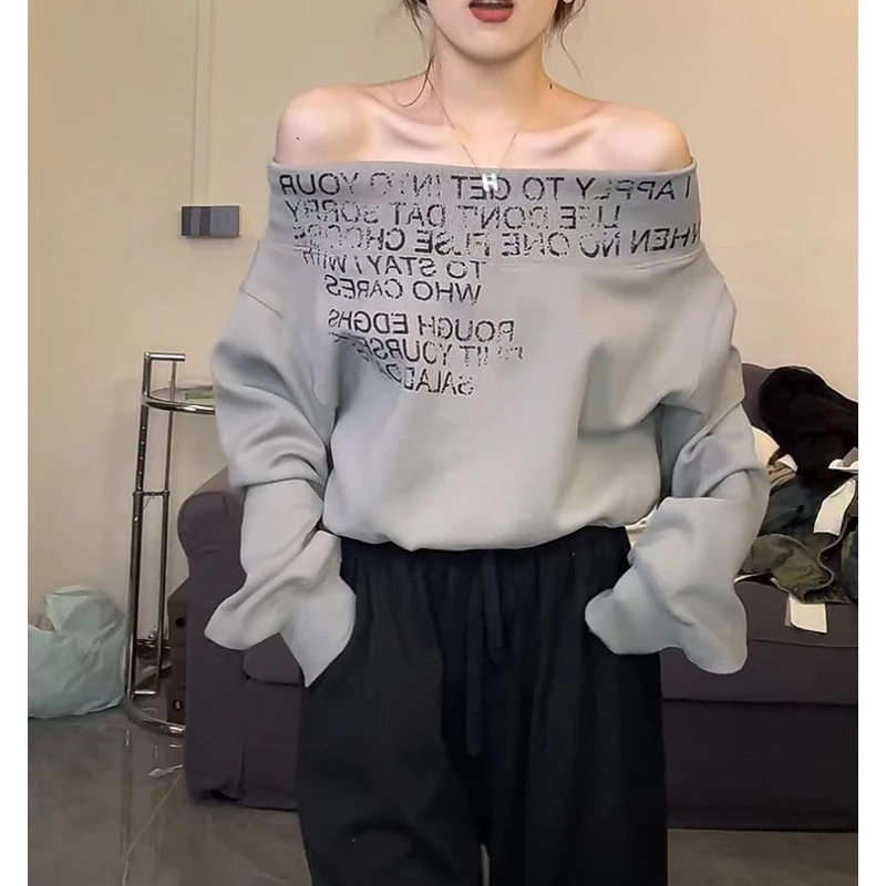 Женская однотонная толстовка с буквенным принтом