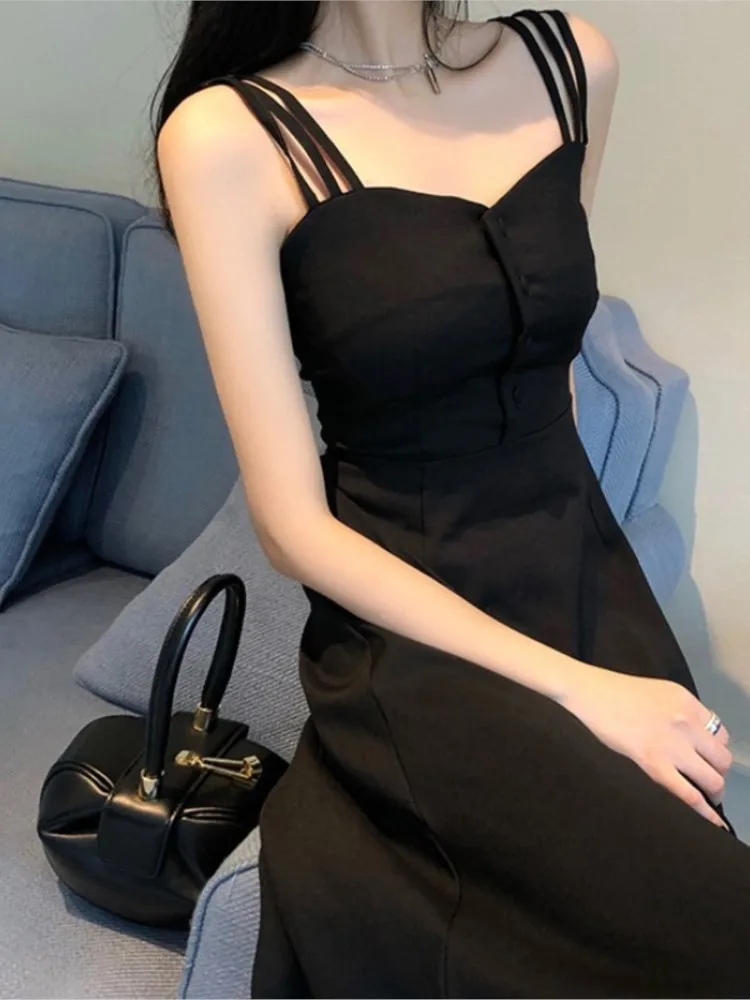 

Condole Belt Dress Their Children Summer 2023 Black Elegant Temperament Restoring Ancient Ways Tall Waist Show Thin