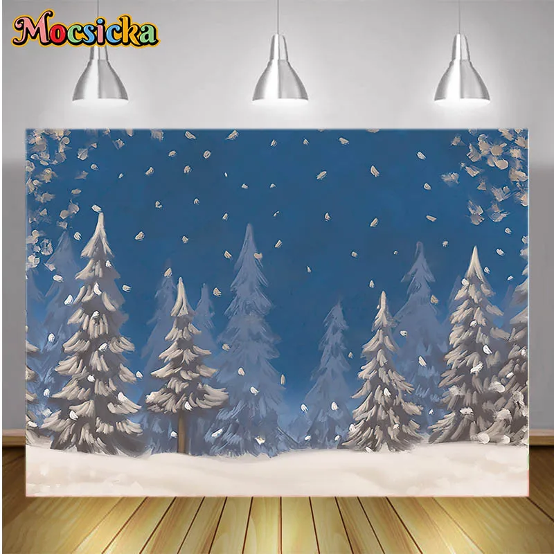 

Nice Winter Forest Photo Backdrops Pine Trees Christmas Banners Girls Children's Portrait Photo Backgrounds Studio Props