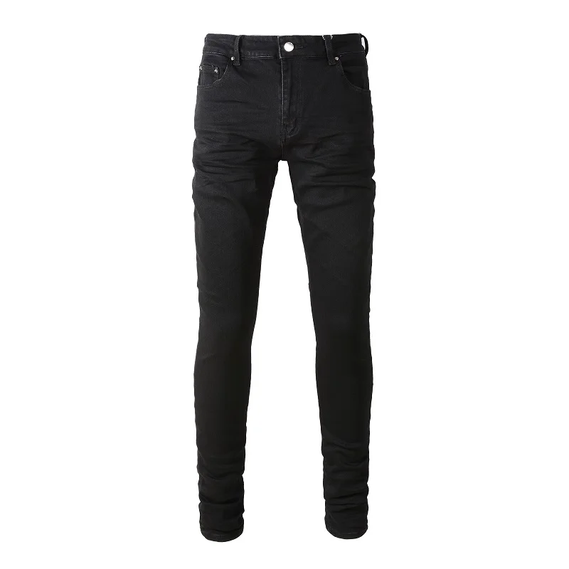 New Arrivals Men's Black Distressed Slim Fit Regular Blank Streetwear Fashion Style Plain Super Skinny High Stretch Ripped Jeans
