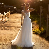 elegant ivory a line dots net boho wedding dress sequined appliques lace bridal gown custom made civil robe de mariee customize