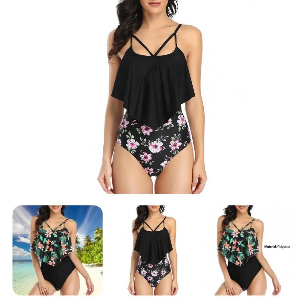 

Bodycon 2 Pcs/Set Chic Comfortable Summer Bikini Set Flounce Edge Lady Bikini Set Padded for Spa