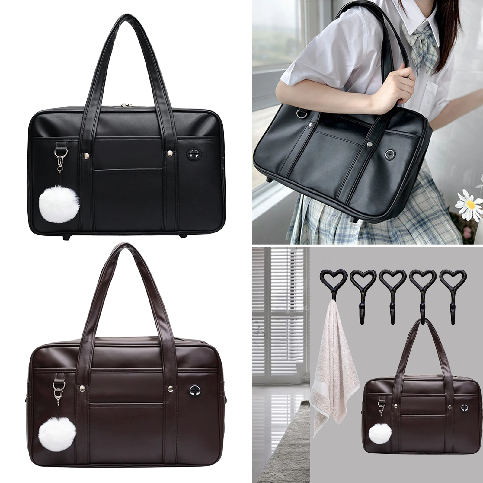

JK Handbag Portable with Zipper PU Leather Travel Bags Causal Large Capacity Satchel Women Girls Japanese Style Shoulder Bags