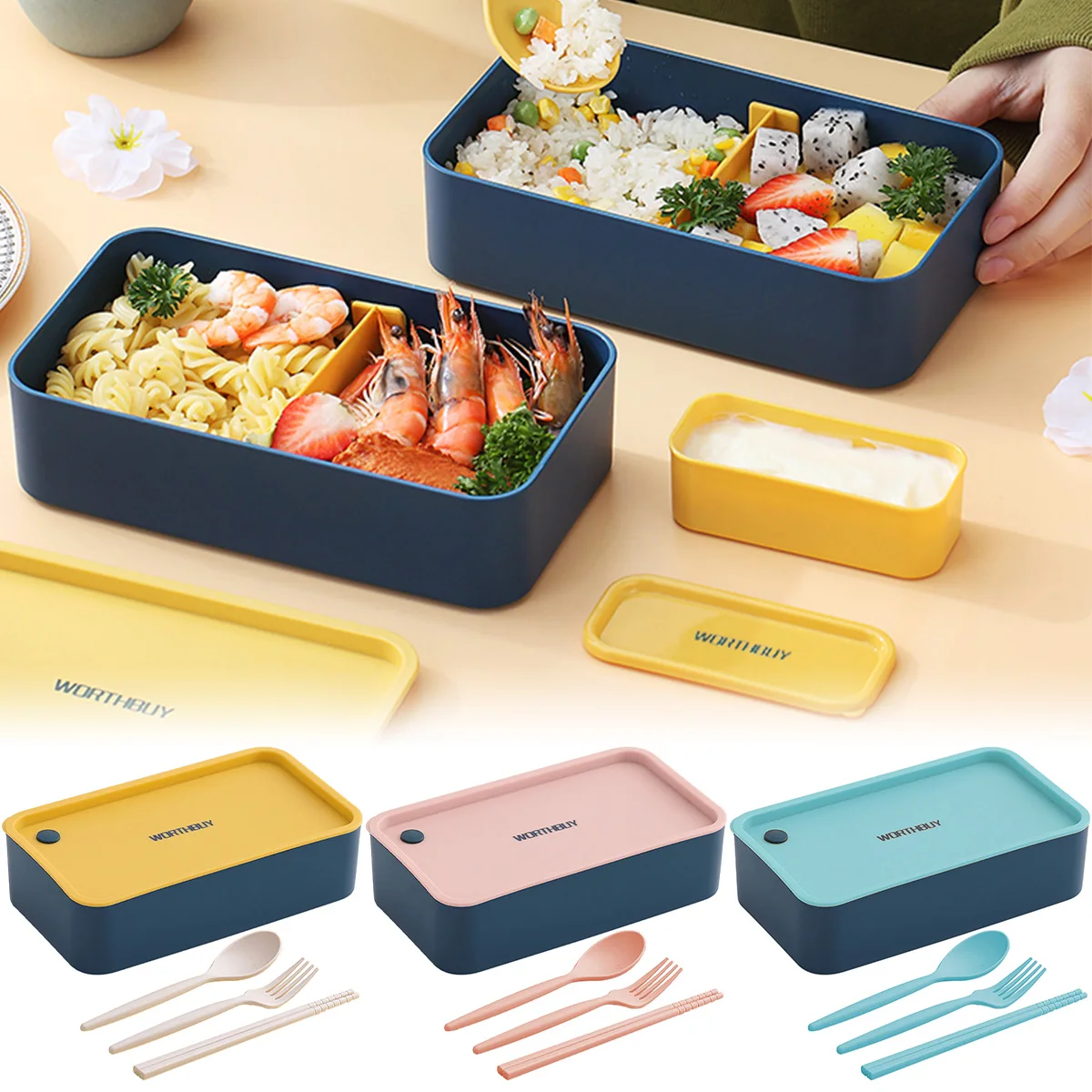 

Portable Lunch Box Microwave Plastic Bento Box With Movable Compartments Salad Fruit Food Container Box Kitchen Accessories