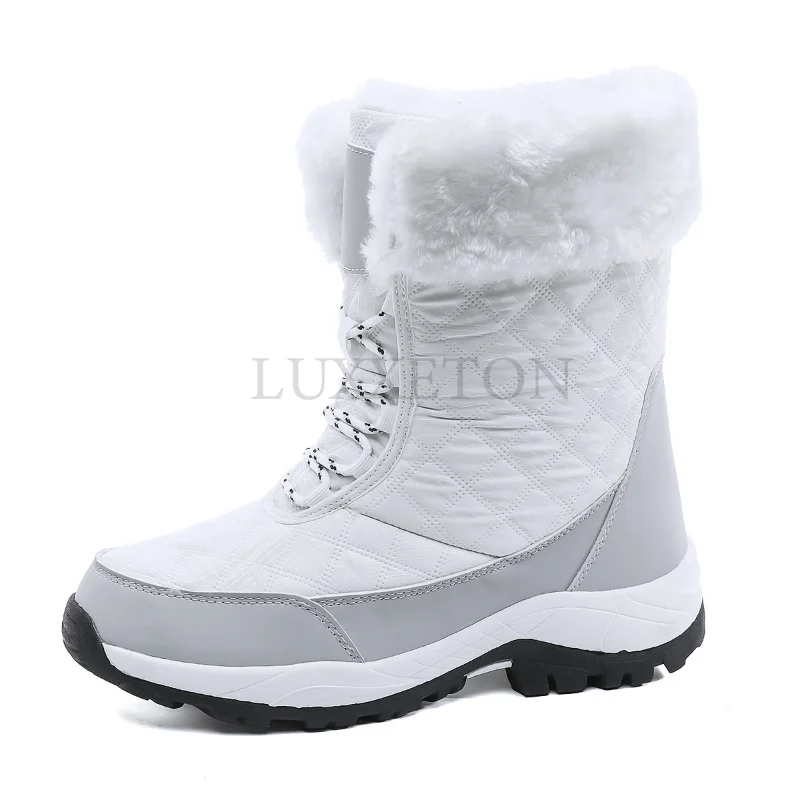 Winter Women Boots Outdoor Trendy Black Ankle Boots Waterproof Snow Boots Female Warm Fur Fashion Boots Platform Mid Calf White