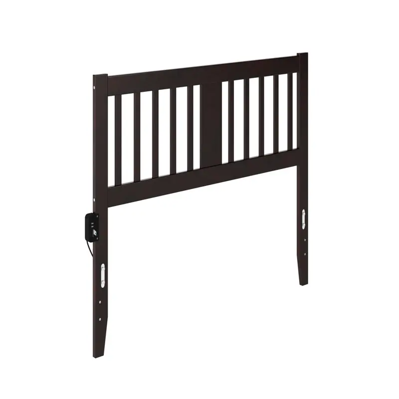 

Slatted Wood Headboard with 2 USB Ports, , Espresso