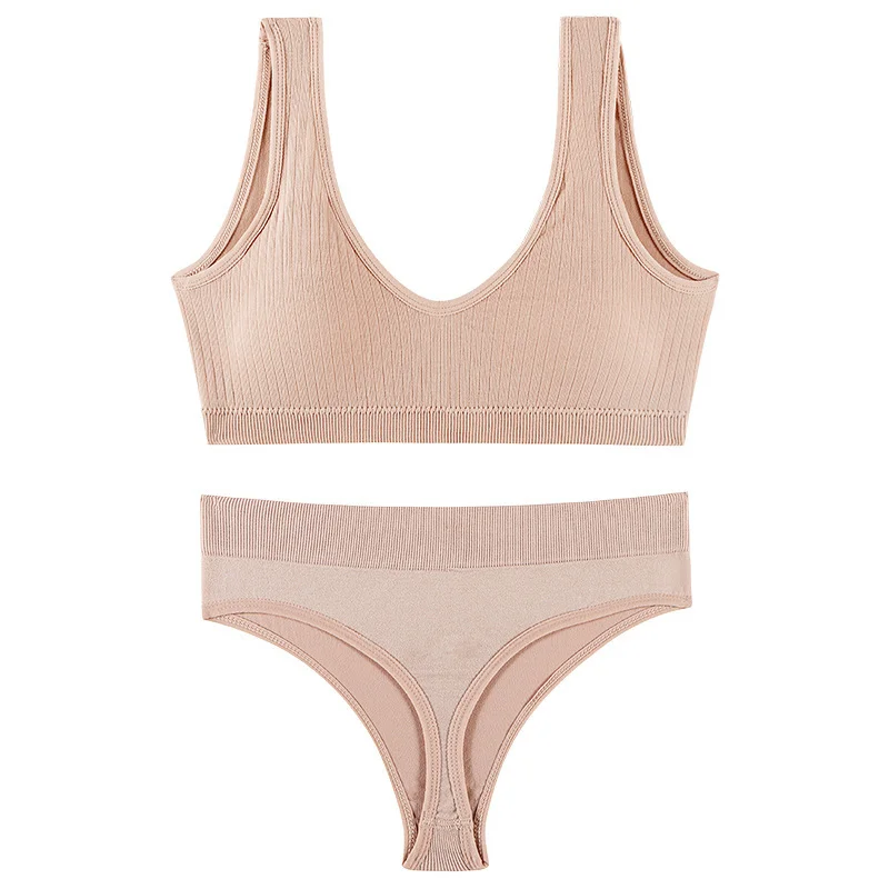 Women Seamless Bra Set Female Underwear Set Sexy Thong Low Waist Panties Wire Free Bra Sexy Lingerie Cotton Bra And Panty Set