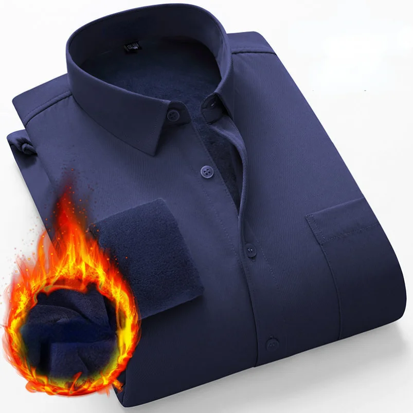 

Mens Winter Fleece Warm Dress Shirt Non Iron Fashion Long Sleeve Business Formal Regular Fit Office Camisa Social Shirts Yyqwsj