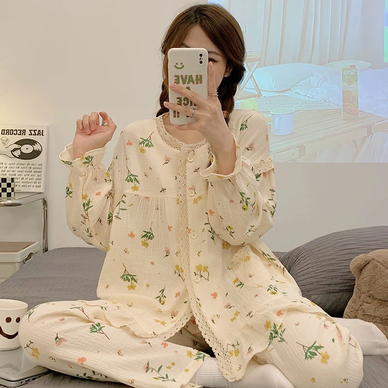 

Pyjamas Set Women Sleepwear Lovely Home Suits Autumn Pajama Sets Girls Flower Print Homewear Long Sleeve Pajamas