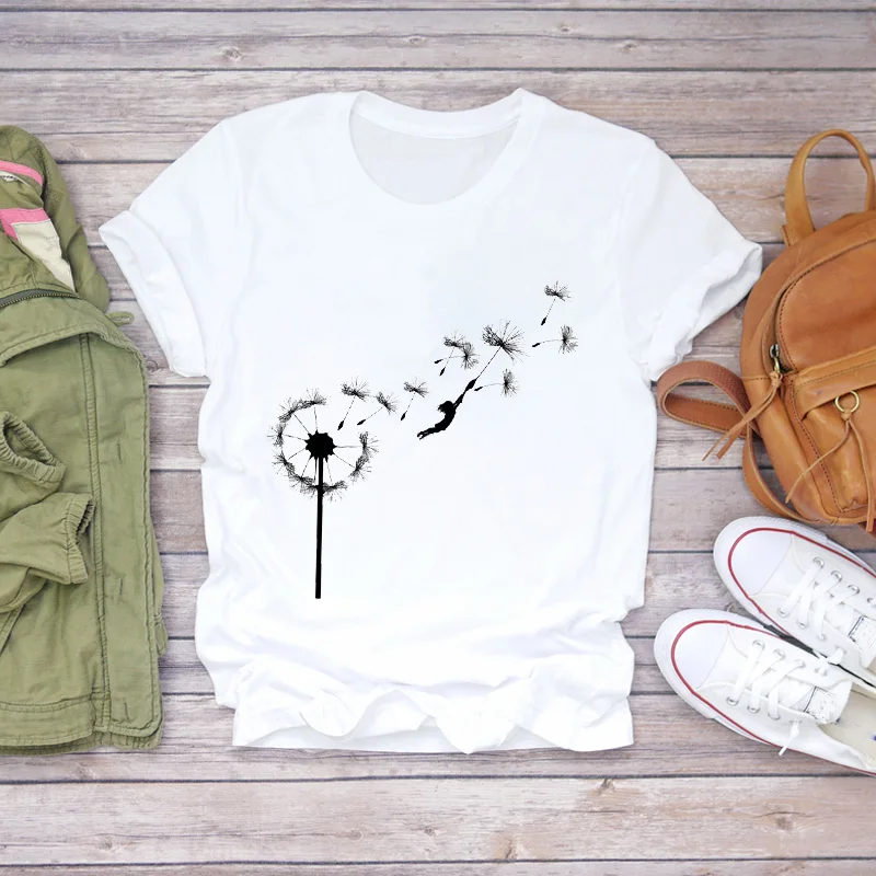 

Women Balloon Cartoon Plant Travel Fashion Print Trend Lady T-shirts Top Womens T Shirt Ladies Graphic Travel Tee T-Shirt