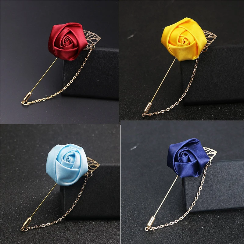 

Rose Flower Brooch Boutonniere Suits Lapel Stick Men Jewelry Pin Wedding Costume
