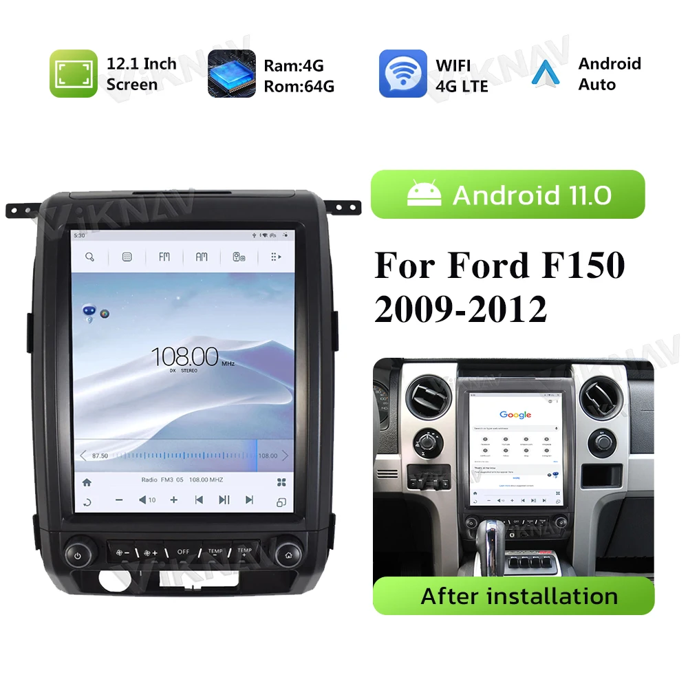 

Автомобильный радиоприемник с сенсорным экраном 12,1 дюйма для ford f150 2009-2012 Android 11, автомобильный радиоприемник, мультимедийный плеер, головное устройство