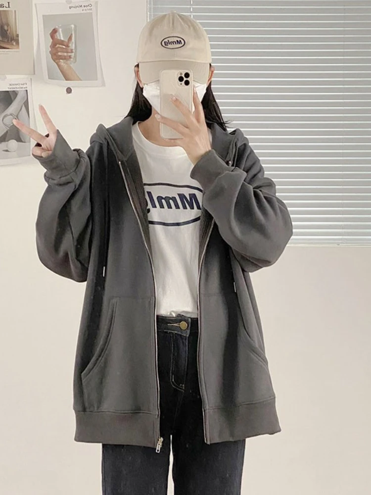 Женский свитшот Xgoth темно-серого цвета на весну и осень 2022 уличная куртка молнии