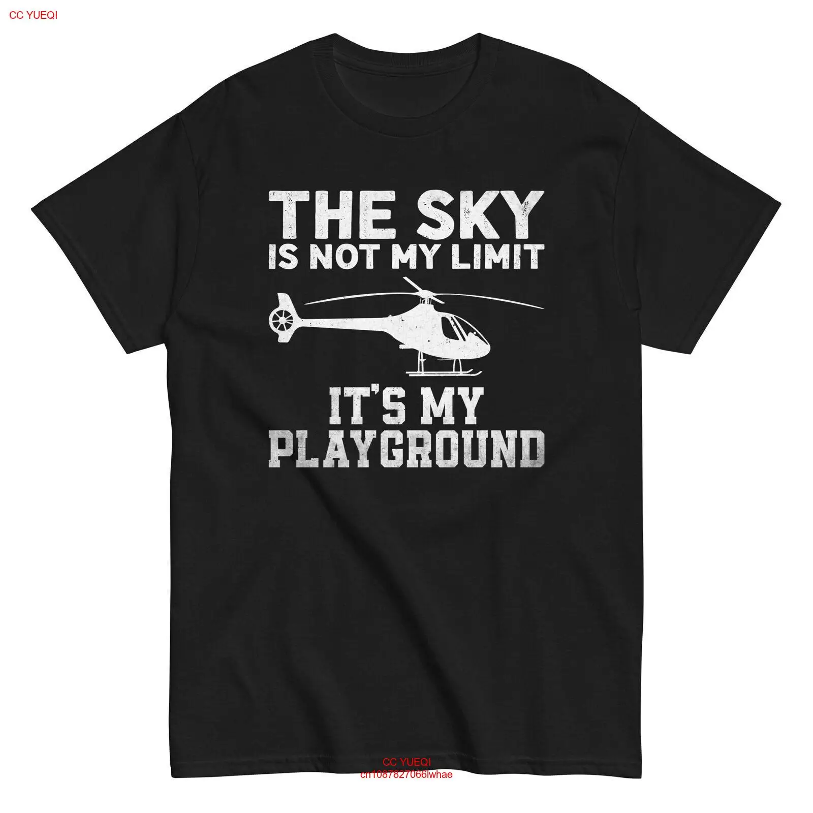 Футболка-летчик с вертолетом надписью The Sky Is Not My Limit это моя игровая площадка