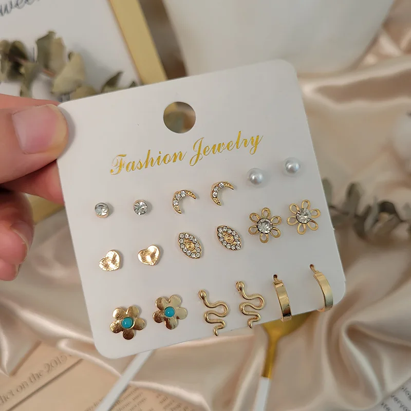 

Diamond Opal Crystal Star Snake Flower Pearl Earrings Set